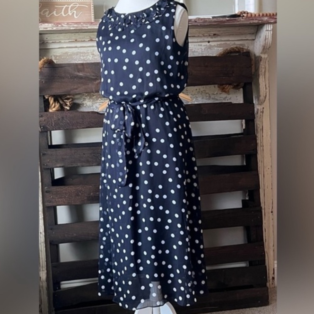 🟤JBS Polka Dot Sleeveless Midi Dress in Navy/White Size 12